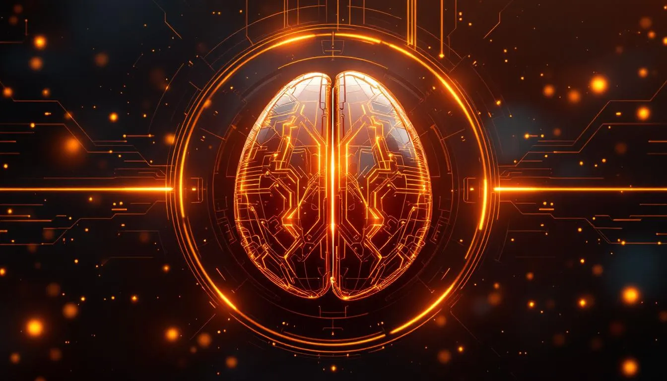 AssetMaestro — glowing AI neural circuit brain with gold energy beams on dark background — generated by Flux 1.1 Pro